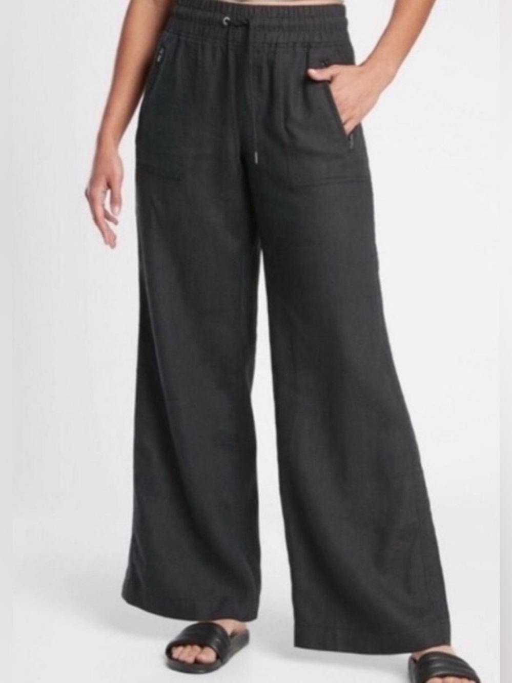 Athleta Cabo Linen Wide Leg Pants - Black, EUC, Size 14P
